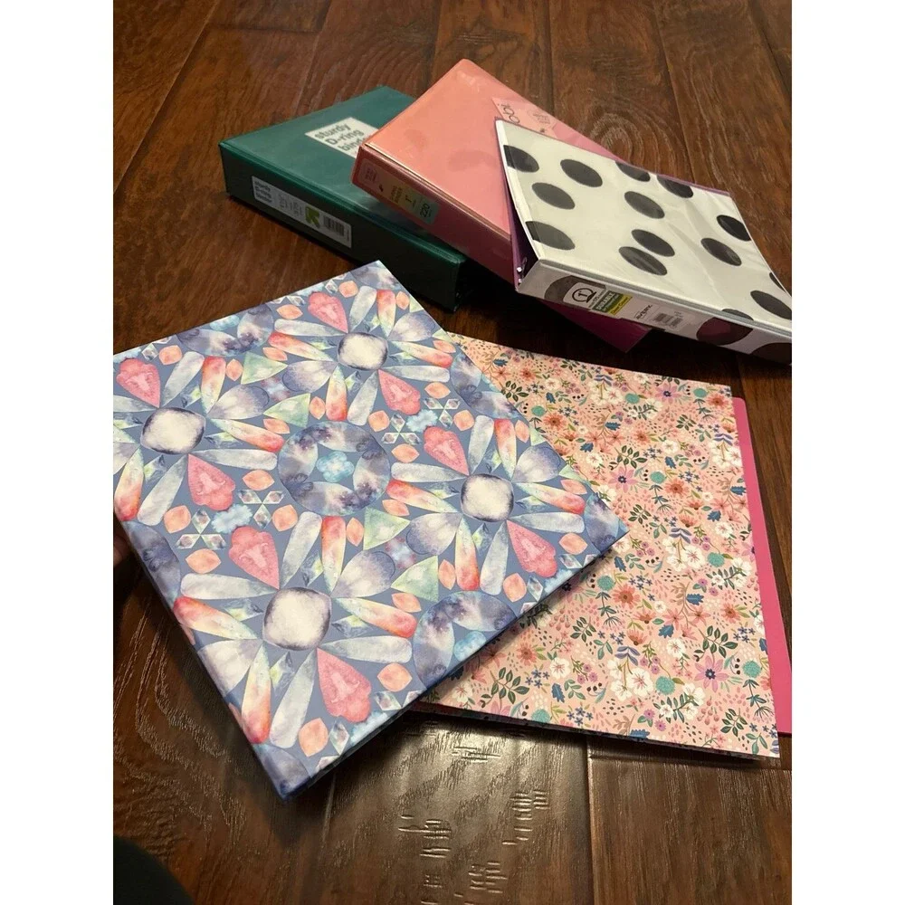 6 Piece Binder & Folder Bundle – 5 Three-Ring Binders + Pink Folder w/ Prongs